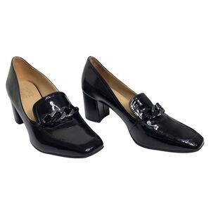 Naturalizer Pump Black Patent Faux Leather Block Heel Square Toe Chain Bit 7.5